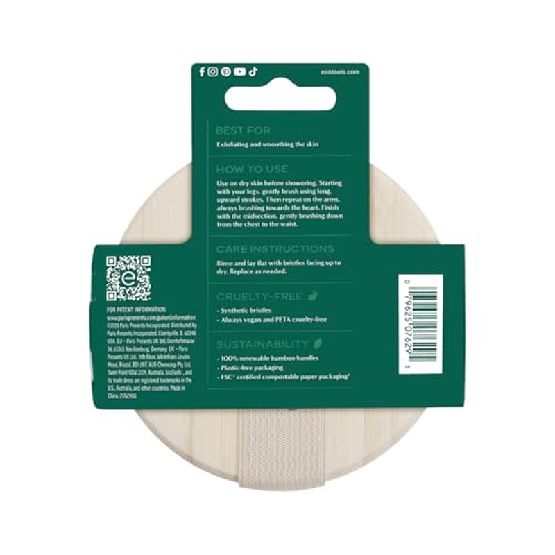 EcoTools Dry Body Brush, Dry Brushing Body Brush for Smooth Skin, Exfoliating Brush Removes Dry Skin, Easy-to-Use Handle, Eco-Friendly Dry Brush, Synthetic Cruelty-Free Bristles, 1 Count