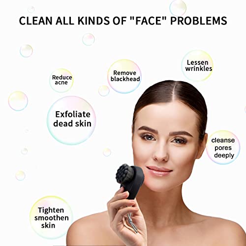 Beomeen Facial Cleansing Brush 2 Pack, 2 in 1 Silicone Face Scrubber for Men Exfoliating Pore Deep Cleansing, Dual Sided Face Wash Brush with Soft Bamboo Charcoal Microfiber and Lid for Women, Black