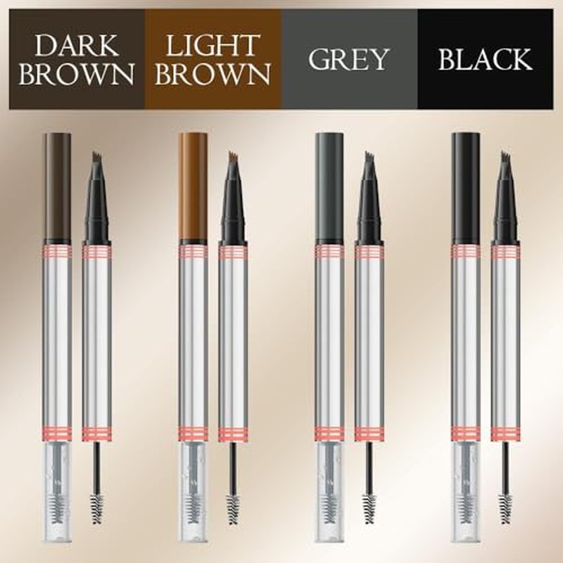 2024 New 2-in-1 Eyebrow Pencil with Gel,Waterproof Magic Eyebrow Pencil,Dual-Ended 3D Microblading Eyebrow Pen with 4 Tip & Eyebrow Brush, Makeup Long-Lasting Eyebrow Pen for Women (4 PCS)