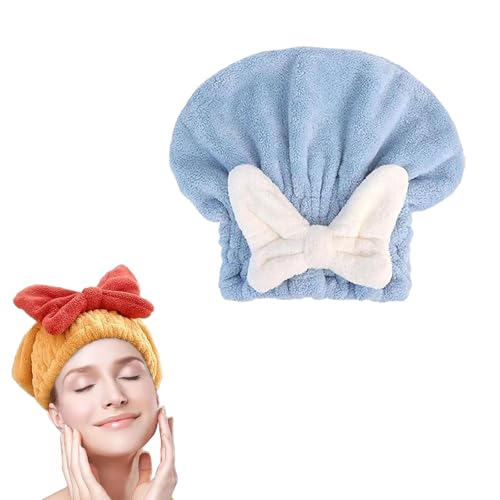 GDSAFS New Super Absorbent Hair Towel Wrap for Wet Hair, 2025 New Microfiber Hair Towel Wrap Dry Turban, Soft Bow Tie Plopping Head Towels Shower Cap, Quick-Drying Thickened for Women (Blue)