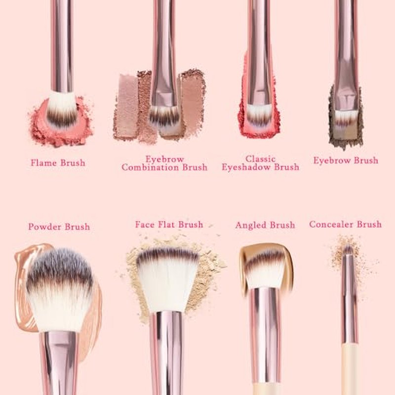 8-Piece Initials Travel Makeup Brush Set with LED Light Mirror, Compact and Trendy Stuff Personalized Monogrammed Gifts, Teen Girls and Young Women gifts idea(pink, P)