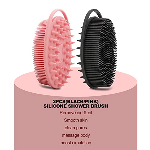 Silicone Body Scrubber, Silicone Loofah Double-Sided Body Brush,Silicone Shower Scrubber and Scalp Massager Shampoo Brush for Sensitive Kids Women Men All Kinds of Skin (Cool Gray)