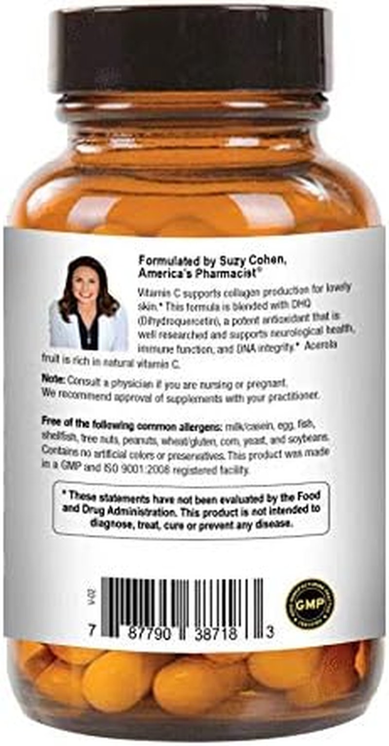 Natural Vitamin C from Acerola Cherry - Whole-Food Formula with Dihydroquercetin & Bioflavonoids | 250 mg, 60 Capsules