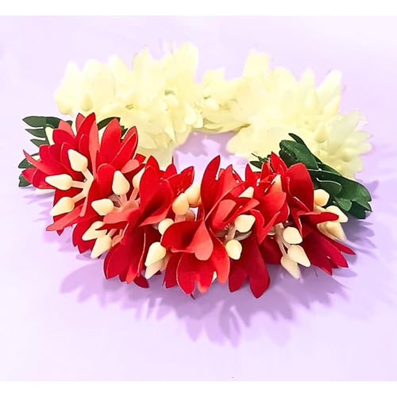 Handmade Artificial Flower Plastic Mogra Gajra Veni Garland for Hair Off White 13 Inch long Juda Bun Realistic Hair Accessory (Design 1, medium)