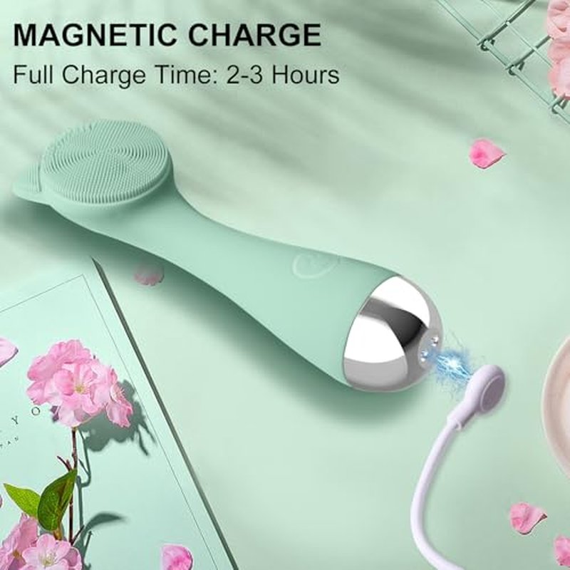 Facial Cleansing Brush, Silicone Face Scrubber Exfoliator for Men & Women, Electric Face Brush Waterproof, with 3 Speeds Adjustable for Deep Cleaning, Removing Blackhead, Face Massaging (Mint Green)