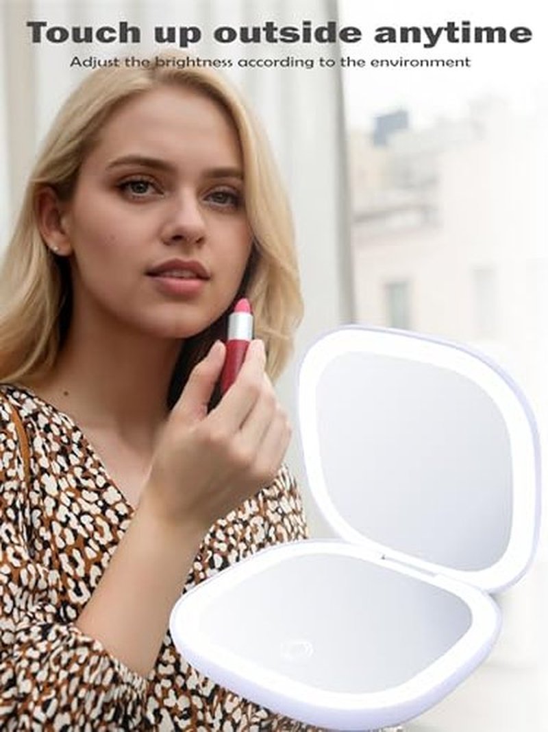 LHQOO LED Magnifying Travel Mirror 1/5x Portable Desktop Mirror - Magnifying Portable Double-Sided Dimmable USB Charging Touch Screen for Travel, Daily Commute and Dating (Black)