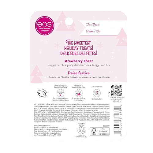 eos Holiday Lip Balm Gift- Strawberry Cheer Lip Butter & Lip Balm Stick, Stocking Stuffers, Made for Sensitive Skin, 0.35 fl oz Tube + 0.14 oz Stick, 2-Pack
