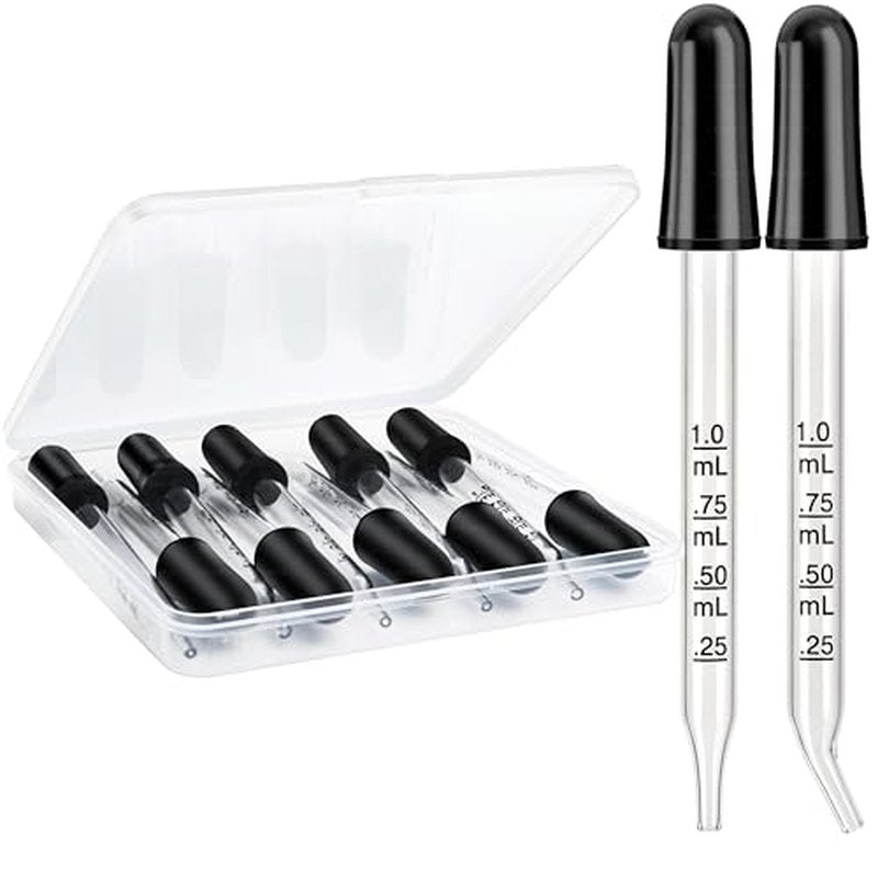 Herain Glass Eye Dropper Pipette 10 Pack, Ear Eye Dropper Bent & Straight Tips, 1 ml Droppers for Essential Oils, Lab, Health Care, Crafts, Measuring and Transferring a Variety of Liquids