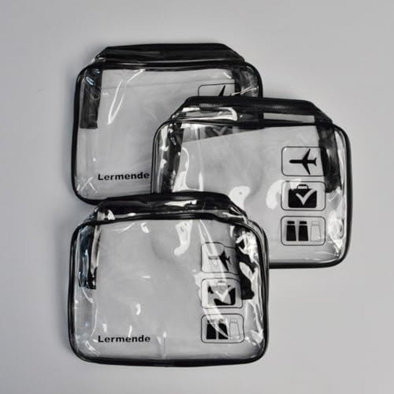 Lermende 3pcs TSA Approved Toiletry Bag with Zipper Travel Luggage Pouch Carry On Clear Airport Airline Compliant Bag Travel Cosmetic Makeup Bags for Men Women (Black)