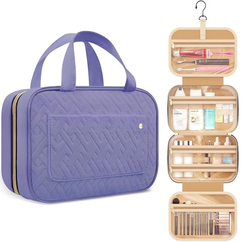 HOTOR Travel Toiletry Bag for Women with Hanging Hook - Portable Cosmetic Case, Toiletry Bag for Traveling Women, Waterproof Travel Essentials, Large, Aegean-Blue