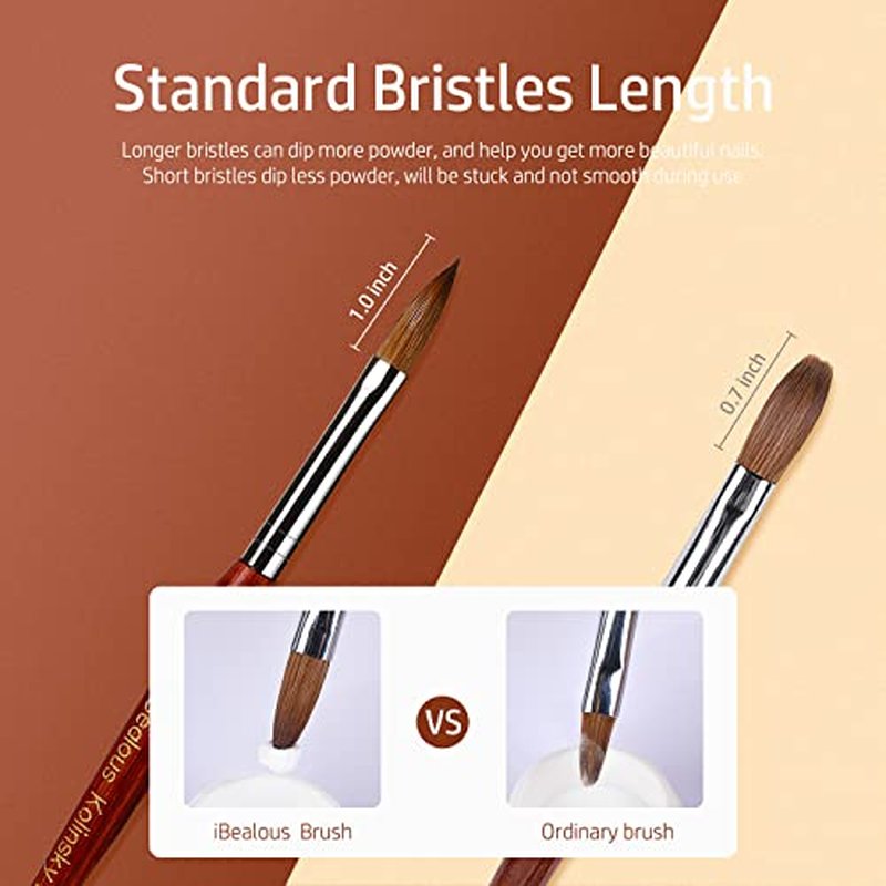 iBealous Kolinsky Acrylic Nail Brush, Professional Red Wood Sable Acrylic Nail Art Brush, Oval Shaped Nail Acrylic Brush for Nail Extension Carved 3D Home Salon Tech Beginner (Size 8)