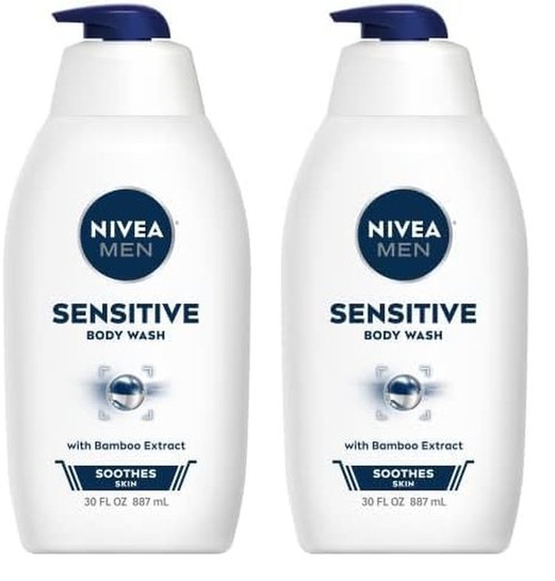 Nivea Men Sensitive Body Wash for Sensitive Skin with Bamboo Extract, 30 Fl Oz Bottle (Pack of 2)