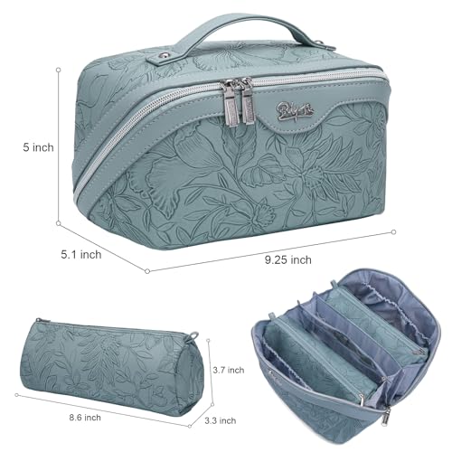 Travel Makeup Bags Cosmetic Organizer Bag: 3-Set Large Capacity Make up Bag - PU Leather Toiletry Bag for Women - Wide Open Portable Pouch with Divider & Handle (07-Purple-1)