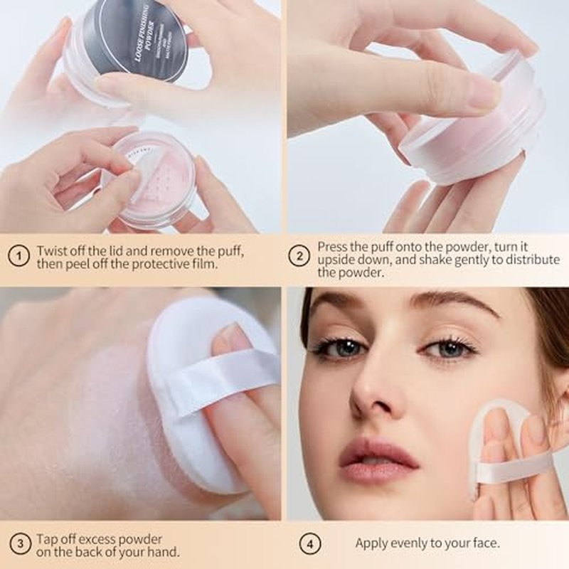 Erinde Blurring Setting Powder, Loose Face Powder with Finishing Powder Puff, Matte Finish, Lightweight, Long-Lasting, Soft Focus Natural Face Makeup for Uneven Skin Tone, White