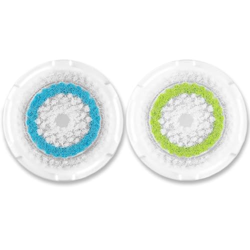 Replacement Facial Cleansing Brush Head Compatible with Clarisonic Mia 1, Mia 2, Mia Fit, Alpha Fit, Smart Profile Uplift and Alpha Fit (Blue1+green1, 2 Pack)