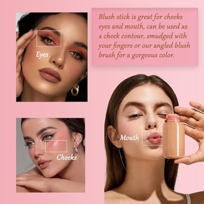 Pocket Blush Stick, 3-In-1 Natural Matte Blush Cream Blush Stick for Eyes, Cheeks & Lips, Blends Perfect for Skin Portable Multipurpose Long Lasting Waterproof and Sweatproof for Women (01)