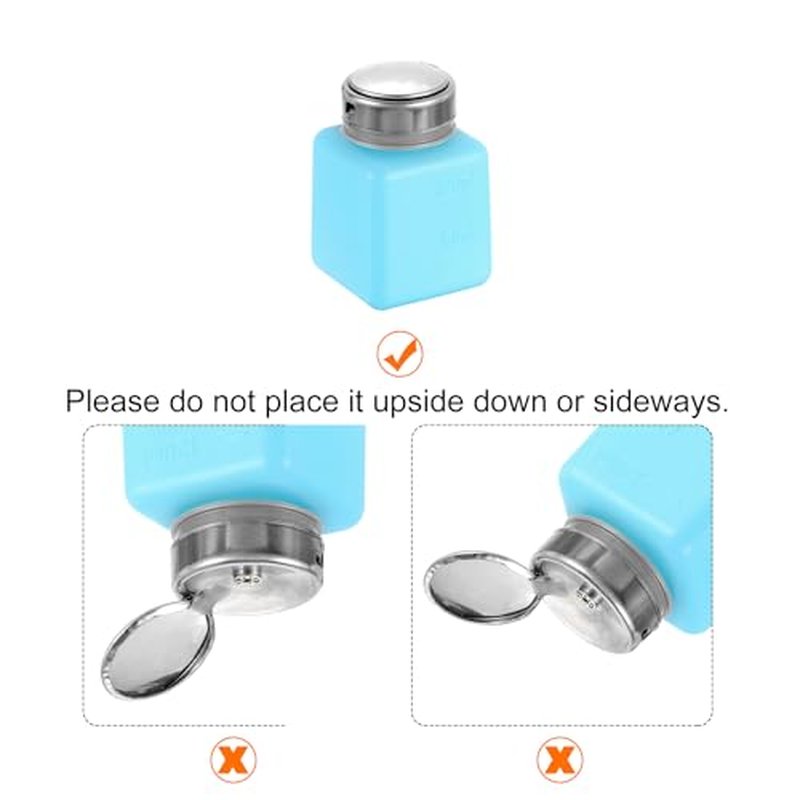 HARFINGTON 2pcs Solvent Alcohol Dispenser 120ml(4oz) Nail Polish Remover Push Down Liquid Dispenser Pump Bottle with Stainless Steel Press Head for Acetone Cleanser Polish Remover, Blue