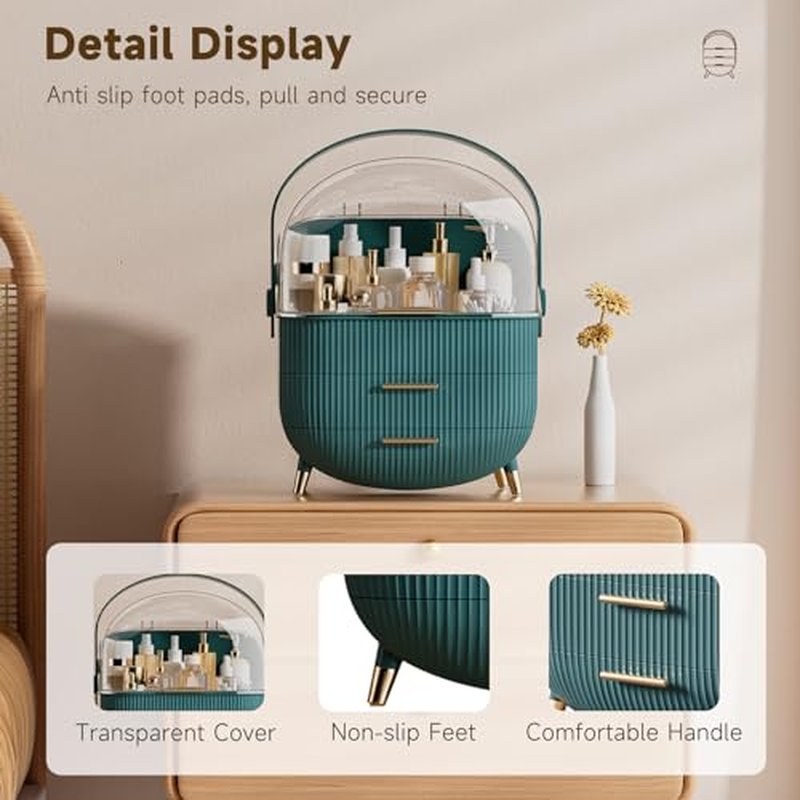 Makeup Storage Organizer with Lid, Waterproof Cosmetics Skincare Organizer for Vanity, Portable Makeup Storage Box for Countertop, Gifts, Women(Pearl White)