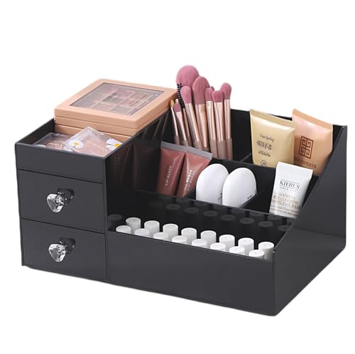 Simbuy Makeup Organizer for Vanity, Bathroom Countertop Organizer with Drawers for Cosmetics, Cologne, Skin Care Deodorant, Shaving Lotion (Black).