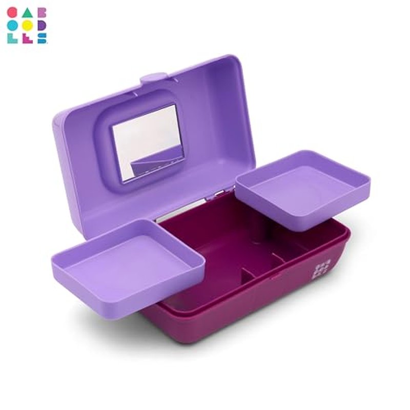 Caboodles Pretty in Petite Makeup Box, Two-Tone Lavender on Violet, Hard Plastic Organizer Box, 2 Swivel Trays, Fashion Mirror, Secure Latch for Safe Travel