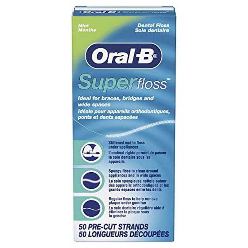 Oral-B Super Floss Mint Dental Floss for Braces Bridges - 50 Strips ( 2-pack )