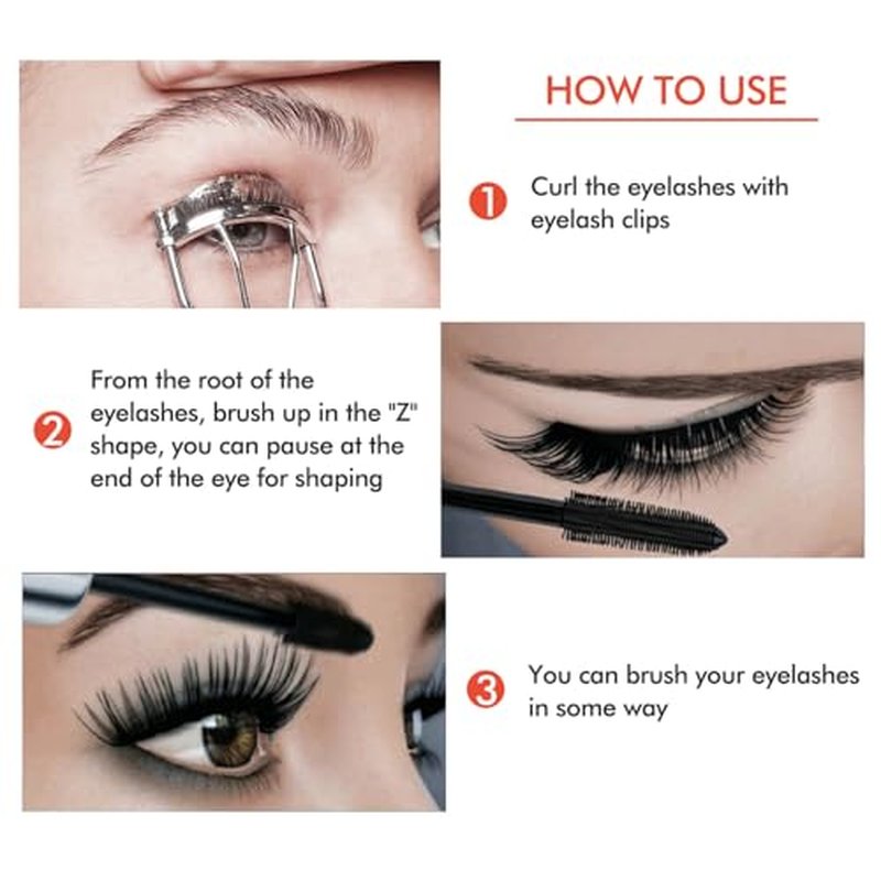 Waterproof Mascara Black, 2 Pack Mascara Volume and Length, 4D Silk Fiber Mascara Black, Long-Lasting Lengthening Amazing Lashes Mascara, Feathery Soft Full Lashes Big Eyes