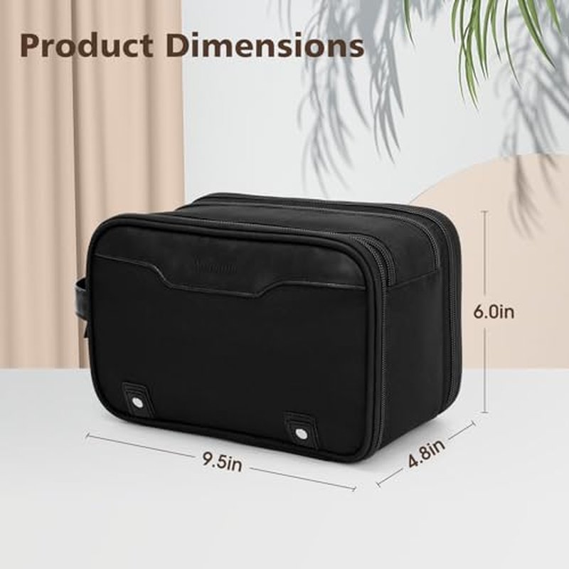 Wedama Toiletry Bag for Men, Medium Hanging Travel Toiletry Bag, Extra Electronic Organizer Bag Waterproof Travel Bag for Toiletries, PU Handle Travel Bag for Travel Trips Swim Camping, Black