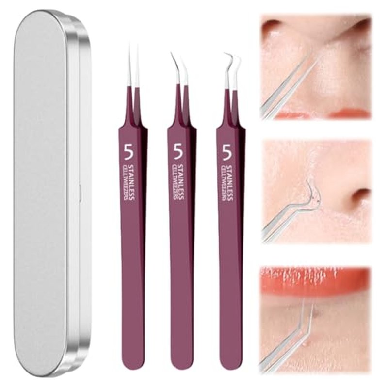 xwxwseui Usiveinborn Blackhead Remover Upgraded, Usiveinborn Blackhead Tweezers, Professional Upgraded Facial Blackhead Remover Tweezers, Blackhead Remover Tools Sets (A4-Red-3pcs)