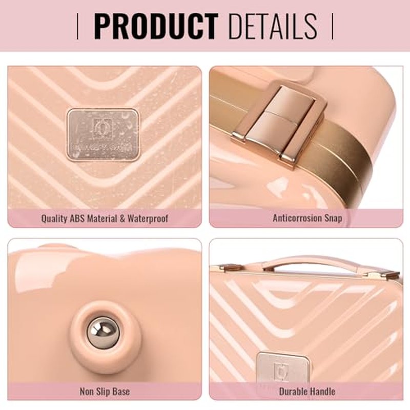 GGV Makeup Case With Lighted Mirror, Makeup Bag With Led Mirror 3 Color Setting Travel Makeup Train Case Adjustable Brightness (Pink)
