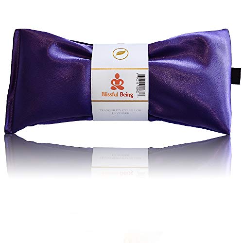 Blissful Being Lavender Eye Pillow with Purple Satin Cover- Hot or Cold Aromatherapy Eye Pillow perfect for Naps, Yoga, Meditation - Natural Herbal Relaxation (Sapphire with purple cover bundle)