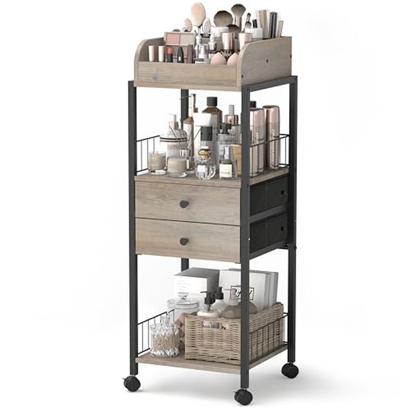Makeup Organizer, Floor Skincare Organizers Make Up Organizers and Storage with Drawers, Vanity Organizer Cosmetics Display Cases Holder for Skin Care Nail Polish Perfume Black