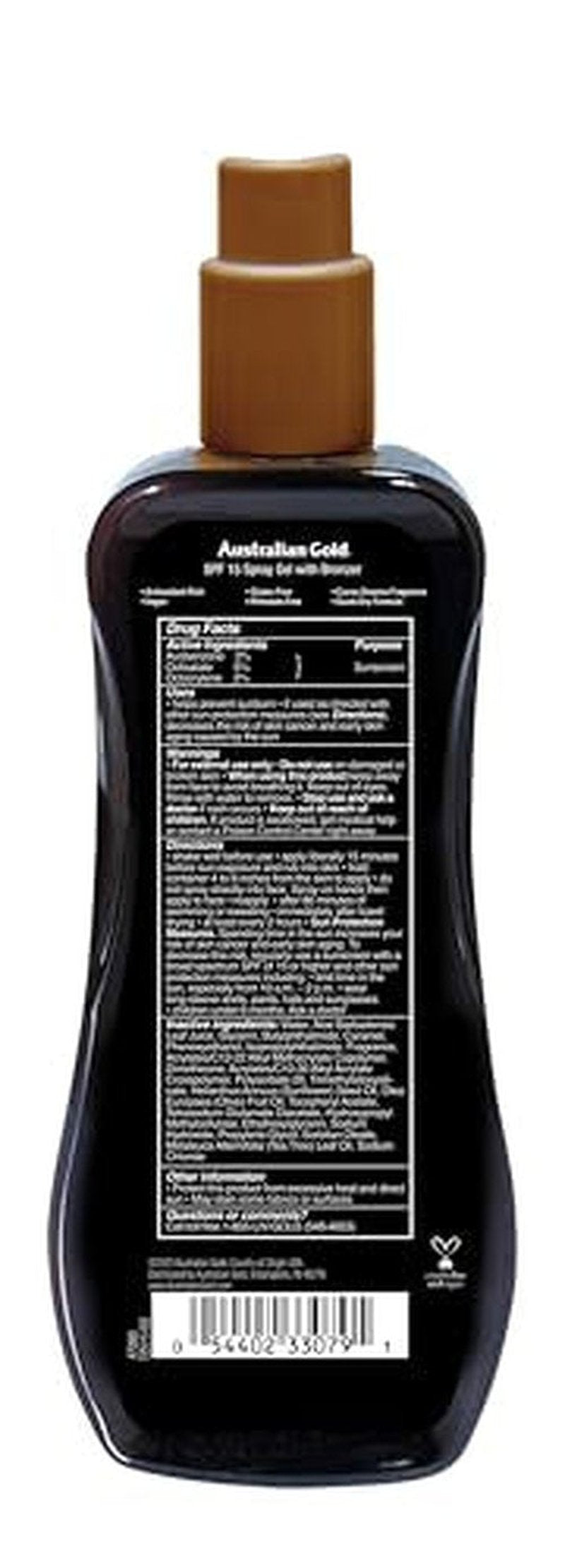 Australian Gold Spray Gel Sunscreen with Instant Bronzer SPF 15, 8 Ounce | Moisturize & Hydrate Skin | Broad Spectrum | Water Resistant | Non-Greasy | Oxybenzone Free | Cruelty Free