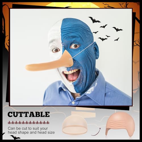 Syhood 3 PCS Bald Cap Makeup Kit - Latex Wig Caps, Long Fake Nose Accessories for Men Women Adults Teens - Fairy Tale Costumes for Cosplay (Nude Color, Classic)