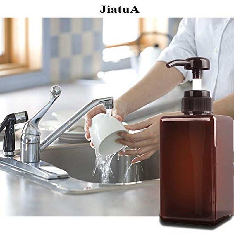 Pump Bottle, Refillable Plastic Empty Lotion Soap Dispenser Liquid Container for Bathroom Shampoo and Body Wash, 8.5oz/250ml Amber 2 Pack