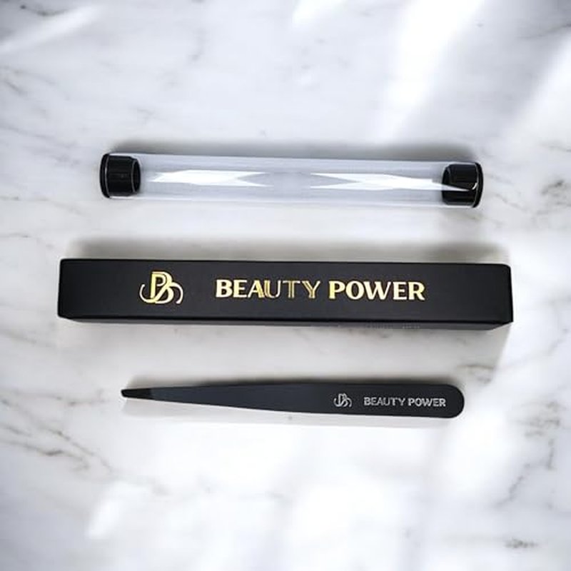 Beauty Power Professional Tweezers - Slant, Durable Lightweight German Stainless Steel, Ultra Precision Tweezers for Eyebrows, Facial Hair, Chin, and Ingrown Hair Removal (Pink)