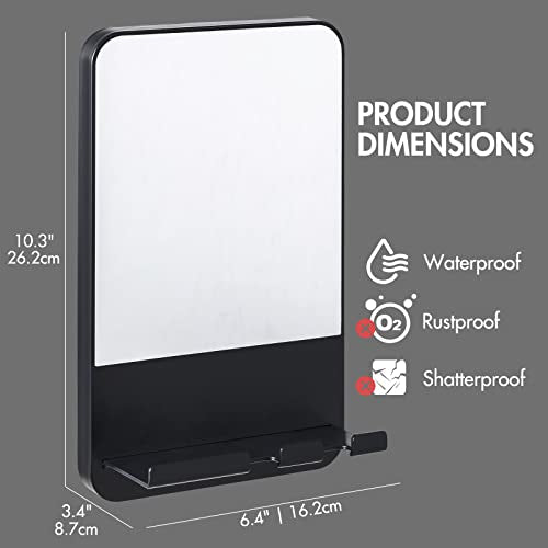 TAILI Shower Mirror Fogless for Shaving with Razor Holder, Fog Free Mirror Shower Suction, Rust-Proof & Removable Bathroom Mirror for Men and Women,Anti Fog Shower Makeup Shave Mirror,Black
