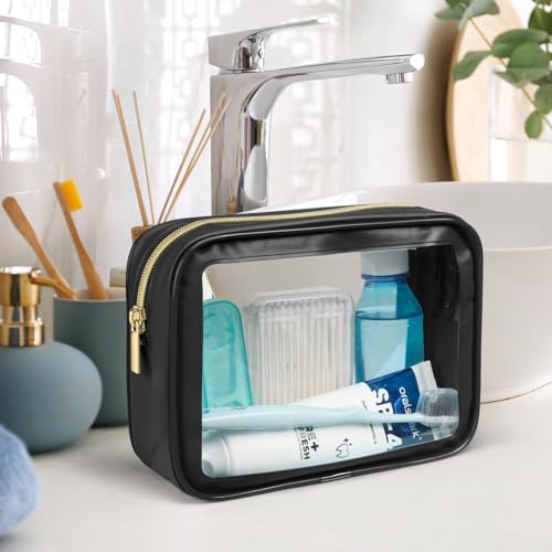 PACKISM TSA Approved Toiletry Bag - Upgrade Color-Edged Clear Makeup Bag, Unique Appearance, 2 Pack Hold Lots of Items, Reusable Clear Toiletry Bags for Travel Essentials, Green (2 Sizes)