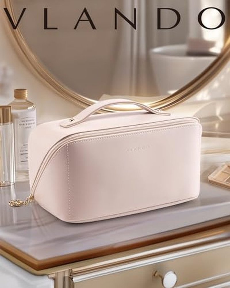 Vlando Travel Makeup Bag,Portable Cosmetic Bag Makeup Case Organizer, Makeup Bag with Adjustable Dividers for Women,Girls,Wedding,Cosmetic Brushes,Toiletry,Gifts,Anniversary-Blue