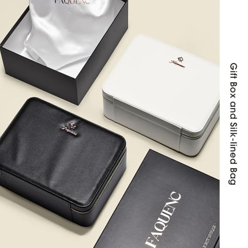 Faquenc 11.4 Inch Extra Large Makeup Bag with LED Lighted Mirror Leather Cosmetic Train Case Light up Mirror Portable Makeup Artist Storage Bag with Dividers Makeup Brush Holder Present Box Black