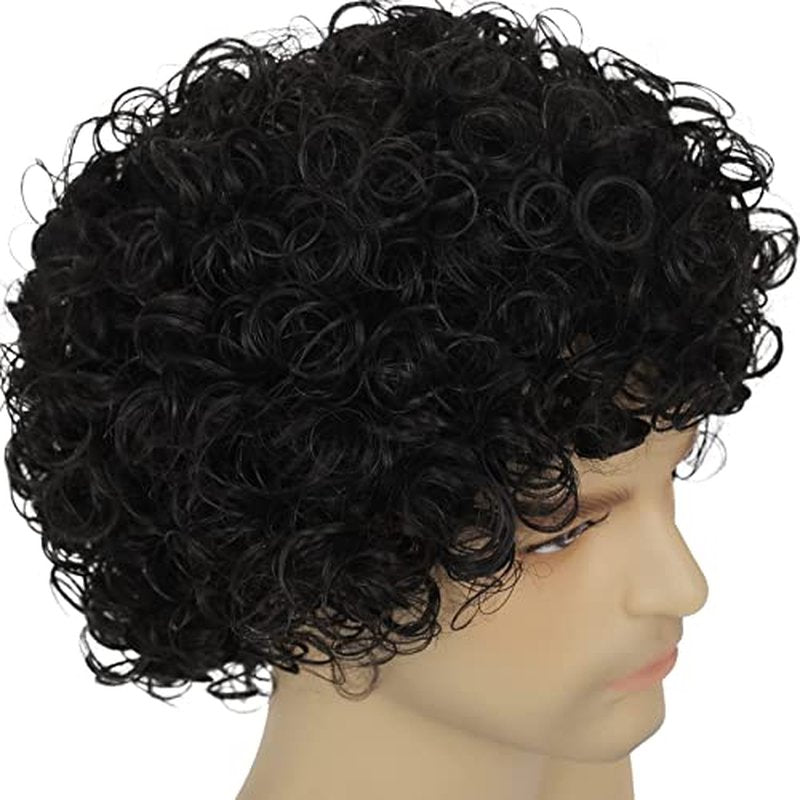 Dai Cloud Curly Wig Men Afro Wig Short Black Rocker Party Wig 70s 80s Fluffy Synthetic Daily Cosplay Halloween Hair Wig for Male Guys (Black)