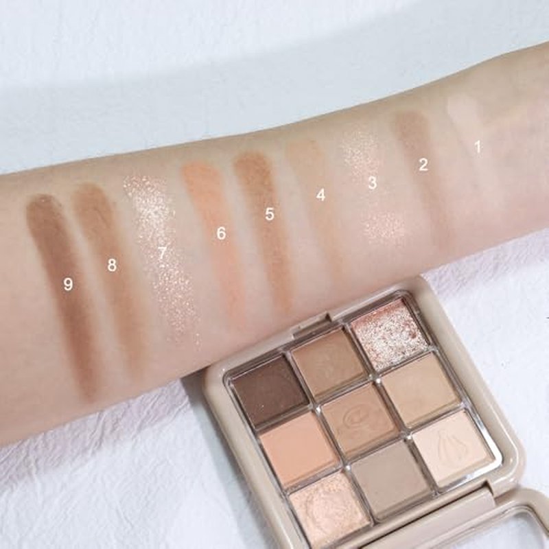 JUAAZIN Nude Eyeshadow Palette Natural Matte Shimmer Glitter 9 Colors, Light Bronw Nude Brown Neutral Warm Eyeshadow Palette, Velvety Matte Finish Long Lasting Waterproof Professional Makeup 01#