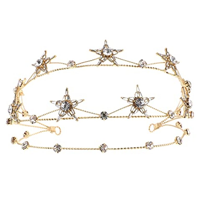 Beaupretty Bling Rhinestone Star Crown, Star Crystal Tiara and Crown Bridal Headpiece Alloy Hairband Wedding Jewelry for Women Girls, Golden