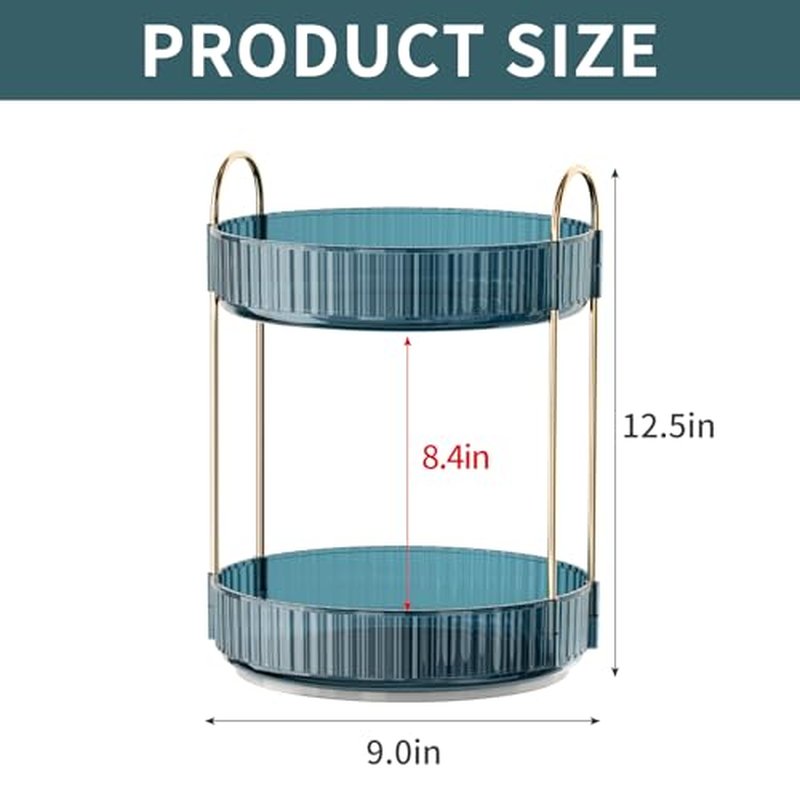 INVSSENE 360° Rotating Makeup Organizer, Bathroom Organizers and Storage Holder Rack, Large Capacity Vanity Shelf Countertop, Fits Cosmetics, Perfume, Skin Care(Blue, 2 Tiers)