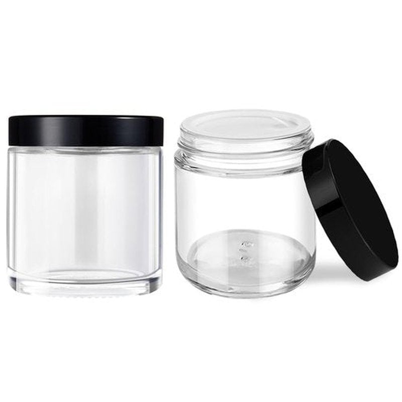 4 oz Small Glass Jars with Lids, Tecohouse Clear Glass Jars with Black Lids & Inner Liners, Mini Travel Sample Containers for Slime, Makeup, Cream, Lotion, Cosmetic - 2 Pack
