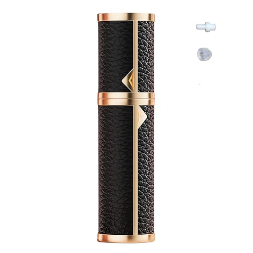 Fiwecos Perfume Travel Refillable Bottle Cologne Portable Atomizer Genuine Leather Fragrance Scent Sprayer Pump Fill from Bottom Mini Pocket Size 5ml for Travel Essentials & Best Gift (Black)