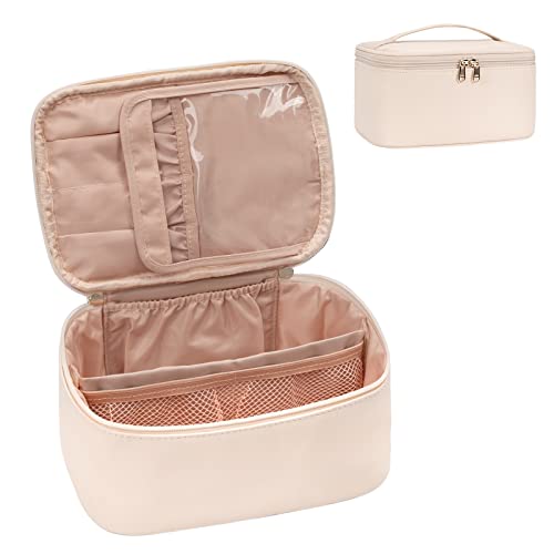 OCHEAL Makeup Bag, Travel Makeup Bag Waterproof Cosmetics Organizer Make Up Bag Case,Toiletry Bag for Women,Large Capacity for Girls Daily Use Dorm Room Storage with Dividers -Pink