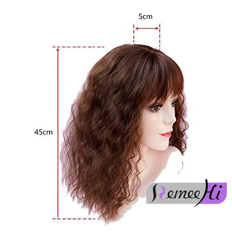 RemeeHi Clip on Curly Wavy Synthetic Top Wiglet Hairpieces for Thinning Loss Hair， Topper Hairpieces with Bangs for Women Natural Black 18 inch(Thick)