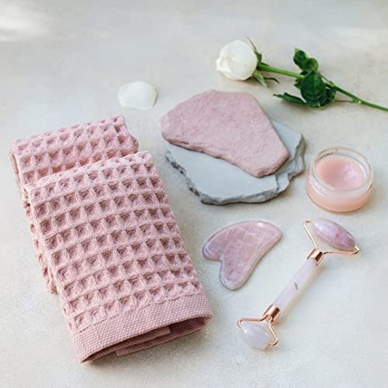 sea me at home Waffle Washcloth Set, 100% Cotton (4 Pcs Washcloth 13x13 inches, Powder Pink)