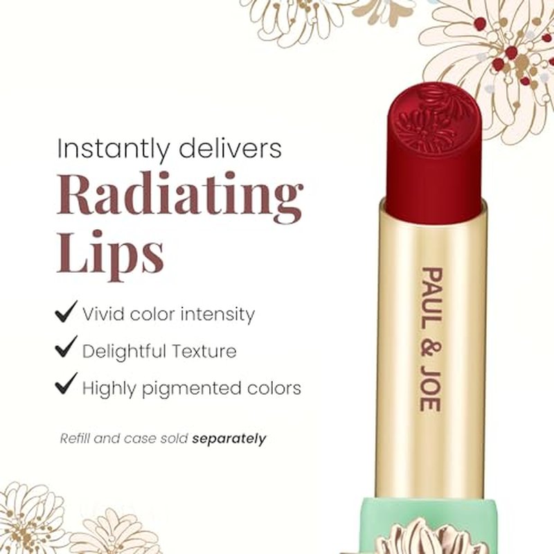 Paul & Joe Moisturizing Lipstick Refill Only, Case Sold Separately, Long Lasting Lipstick for Highly-Pigmented Lip Color, 18 My Little Secret - Sensual Dark Red Lip Stick, 0.10 oz