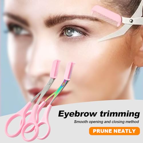 Eyebrow Trimmer Scissor,Upgrade 2 In 1 Eyebrow Scissors with Comb,Non-Slip Stainless Steel Eyebrow Trimming Scissors, Eyebrow Cutter Hair Removal Eyebrow Scissors Makeup Tool for Women Men (3Pcs A)